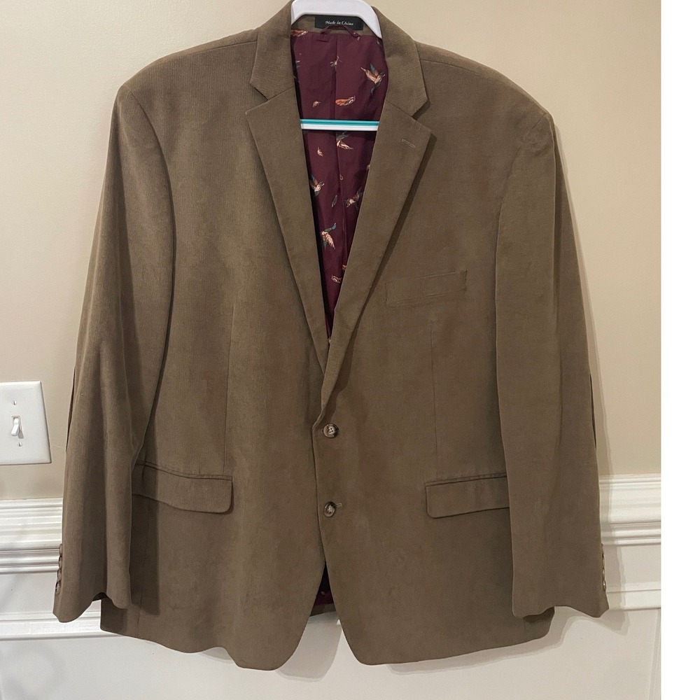 Lauren Ralph Lauren Mens 50R Corduroy Blazer Tan Brown Elbow Patch Duck Lining